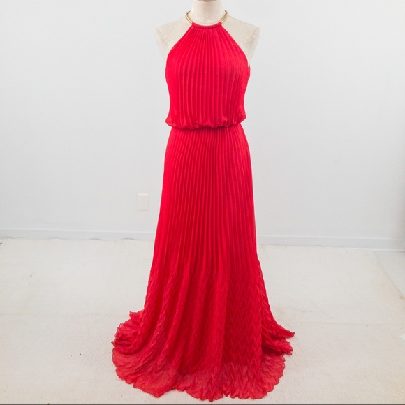Guess S Studio 54 Pleated Maxi Dress Red Coral - Picture 2 of 13